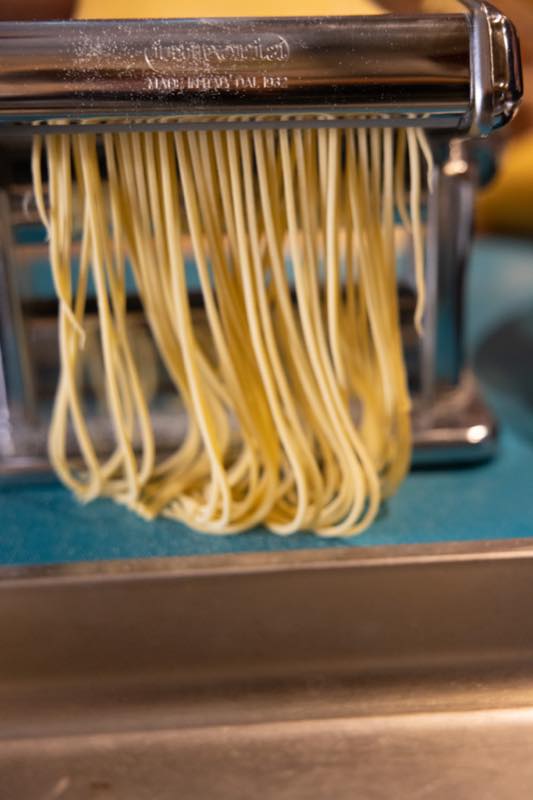 Fresh tagliolini from the pasta machine